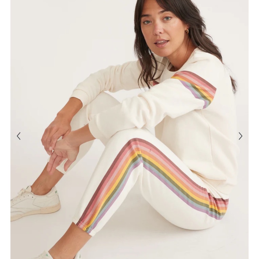 Marine Layer Cream Pants with Rainbow Stripes